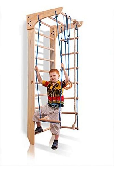STAR5 CleverWood Wooden Swedish Ladder - Stall Bars Set for Physical Therapy & Gymnastics with Swing Set a