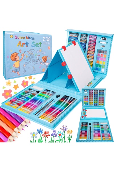 WePro Store Set de pictură și desen pentru copii 208 buc, markere, creioane colorate, pasteluri în ulei, acuarele