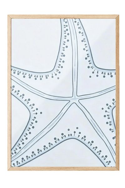 Postifull Wooden Framed Poster, Seashell, Illustration, Blue Color Poster, 2025 Summer Selection, No:109684