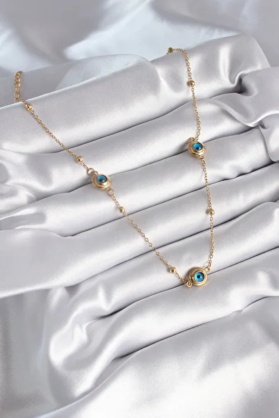 Toptan Bulurum 316L Steel Gold Color Evil Eye Bead Model Women's Ke