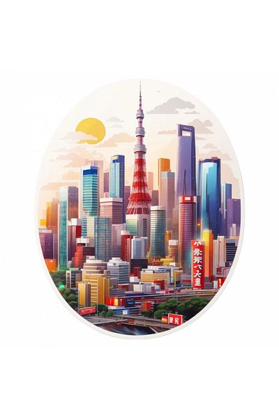 INOVATIX Set de 8 autocolante cu orașul Tokyo, INOVATIX®. 6 cm