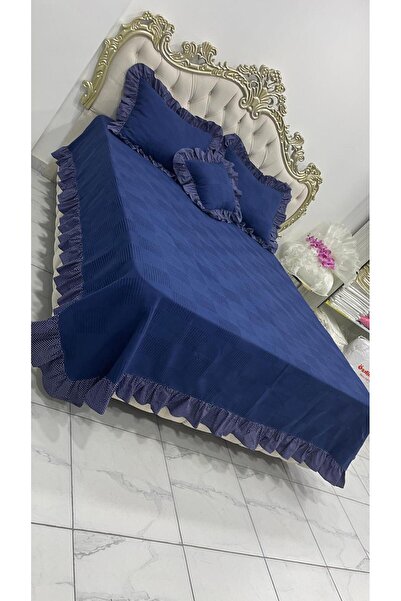 AHSEN TASARIM Double Navy Blue Ruffle Pique Set