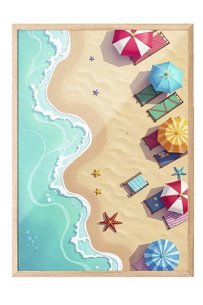 Postifull Wooden Framed Poster, Seaside, Illustration, Maximalist, Colorful Color Poster, 2025 Summer Selection, No:10