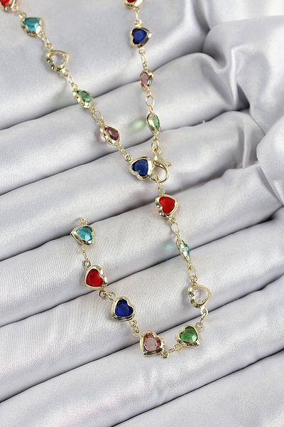 Clariss Brass Gold Color Mixed Color Zircon Stone Heart Y Women's Necklace