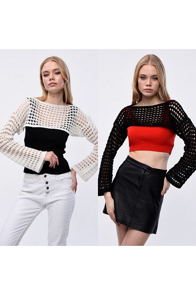MA ananas Women's Black and White Double Pack Openwork Bolero