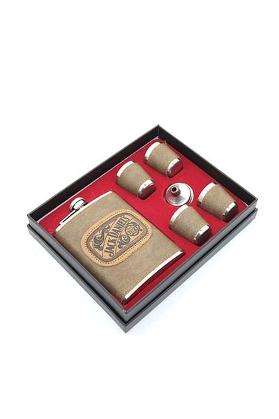 AC BOX 4-Cup Drinking Flask Set with Leather
