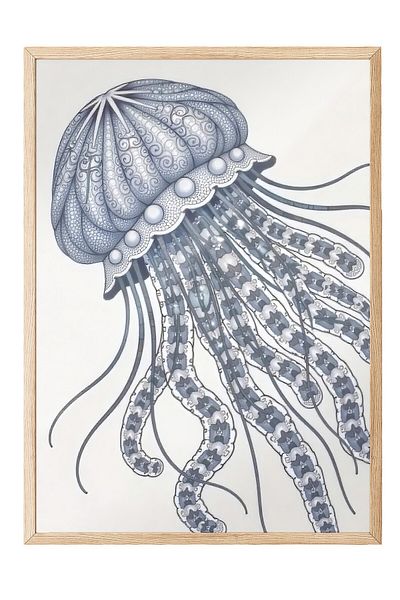 Postifull Wooden Framed Poster, Shaped Octopus, Illustration, Blue Color Poster, 2025 Summer Selection, No:109675