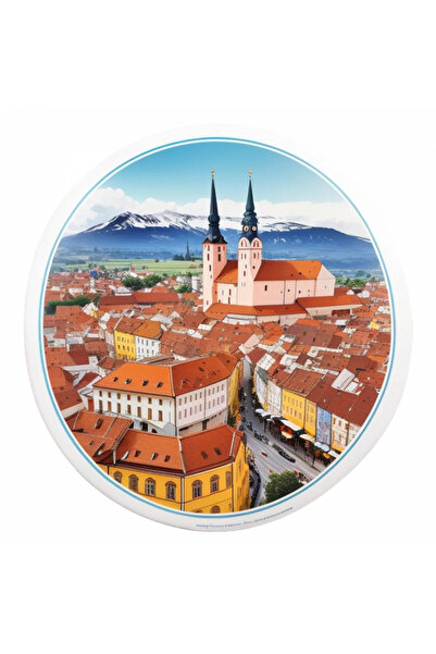 INOVATIX Set de 8 piese, autocolant biserica orașului Sibiu, INOVATIX®. 6 cm