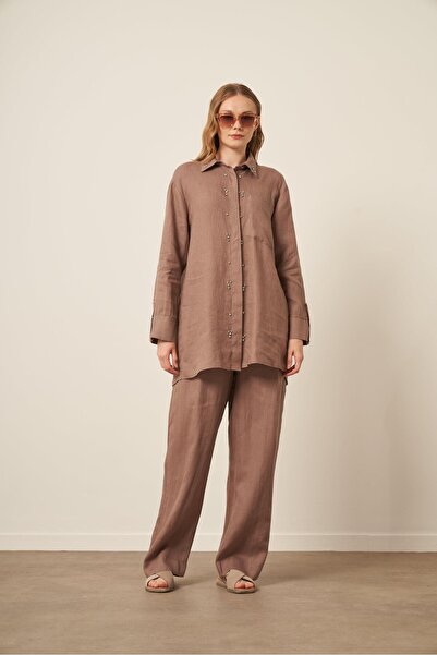 FTZ WOMEN طقم كتان خام نسائي مينك 31115