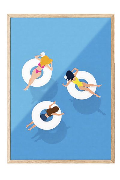 Postifull Wooden Framed Poster, Women's Party, Illustration, Blue Color Poster, Summer Selection 2025, No:109644