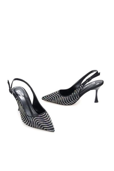 PİSAGOR Pythagoras Ps-31930 7 cm Heeled Women's Stone Open Back Stiletto Evening Dress Shoes