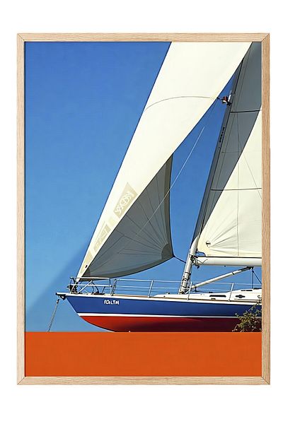 Postifull Wooden Framed Poster, Sailboats, Photo, Blue Color Poster, 2025 Summer Selection, No:109633