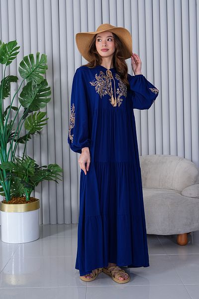 EL jadida Women's Sequin Sequin Embroidered Embroidered Tassel Plus Size Hijab Dress Navy Blue