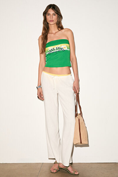 GRIMELANGE Tirae Women's Strapless Front Printed Slim Green Bustier