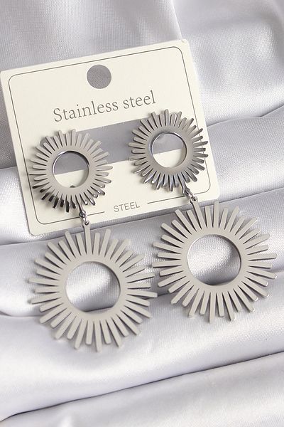 Toptan Bulurum 316L Steel Silver Color Dangle Sun Model Women's Earrings