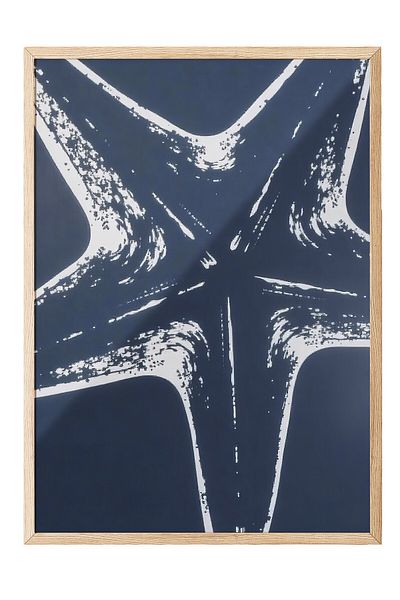 Postifull Wooden Framed Painting, Blue Starfish, Illustration, Blue Color Poster, 2025 Summer Selection, No:1097