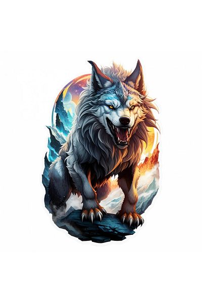INOVATIX Set of 8 pieces, Sticker Mythological character Fenrir, INOVATIX®. 6 cm