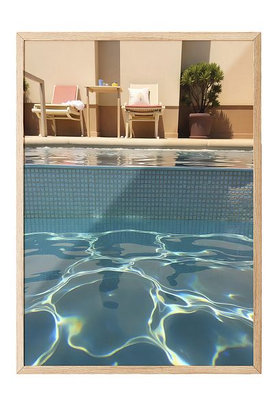 Postifull Wooden Framed Painting, Bright Pool, Photo, Blue Color Poster, 2025 Summer Selection, No:109780