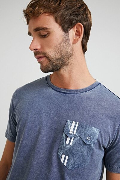 Desigual Deegan Cotton T-Shirt with Pocket, Blue, L