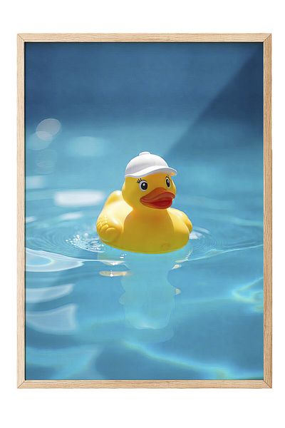 Postifull Wooden Framed Poster, Yellow Duck, Photo, Yellow Color Poster, 2025 Summer Selection, No:109615