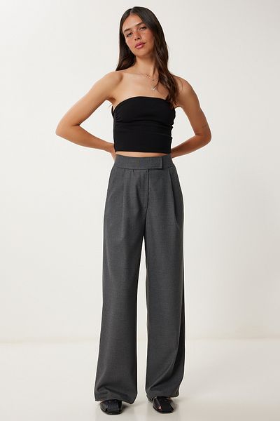 Lovelyİstanbul Velcro Woven Palazzo Trousers Gray Lrv0101