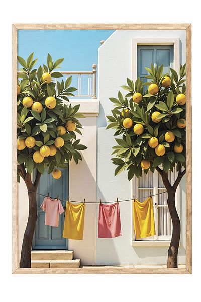 Postifull Wooden Framed Poster, Lemon Trees, Photo, Yellow Color Poster, Summer Selection 2025, No:109653