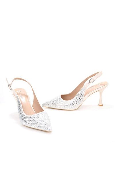 PİSAGOR Pythagoras Ps-31971 8 cm Heeled Women's Stone Open Back Stiletto Evening Dress Shoes