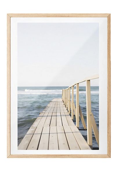 Postifull Wooden Framed Painting, Bridge to the Sea, Photo, Blue Color Poster, 2025 Summer Selection, No:109750