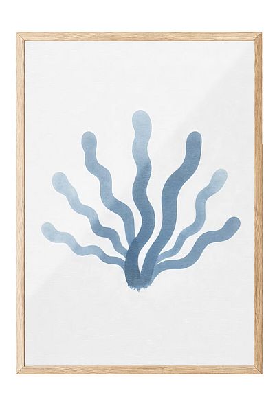 Postifull Wooden Framed Poster, Moss Growth, Illustration, Blue Color Poster, 2025 Summer Selection, No:109665
