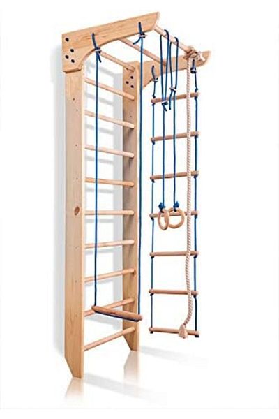 STAR5 CleverWood Wooden Swedish Ladder - Stall Bars Set for Physical Therapy & Gymnastics with Swing Set a