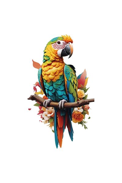 INOVATIX Set of 8 pieces, Parrot on a branch sticker, INOVATIX®. 6 cm
