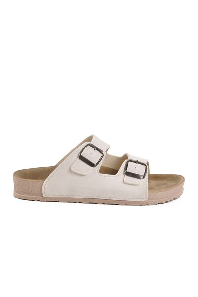 AYAKMOD White Gray Light Double Striped Anatomical Women's Slippers 20-972 Z