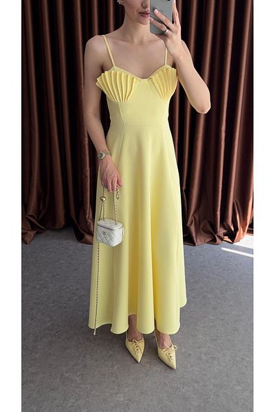 HAZELANNA Breast Pleated Yellow Dress (Will Be Shipped on June 21St, Pre-Order.)