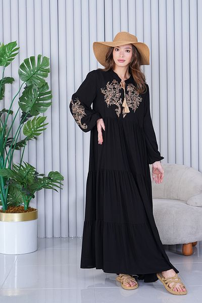 EL jadida Rochie Hijab Plus Size Broderie Broderie Paiete Paiete pentru Femei Negru