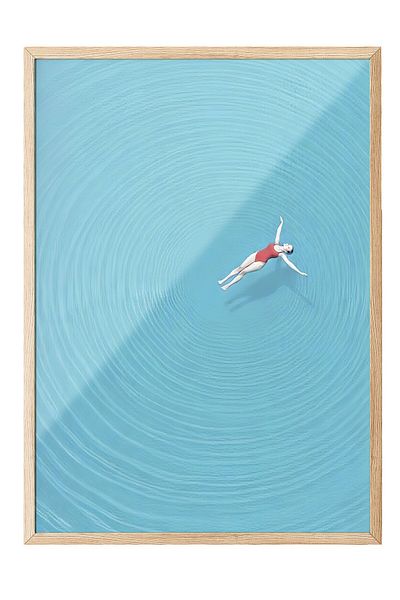 Postifull Wooden Framed Painting, Woman in the Sea, Photo, Blue Color Poster, 2025 Summer Selection, No:109731