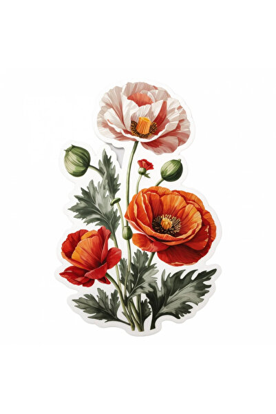 INOVATIX Set de 8 piese, autocolant flori de mac cu boboci, INOVATIX®. 6 cm