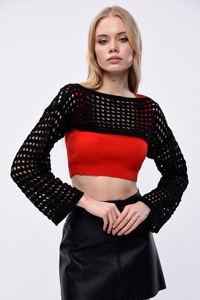 MA ananas Women's Black and White Double Pack Openwork Bolero