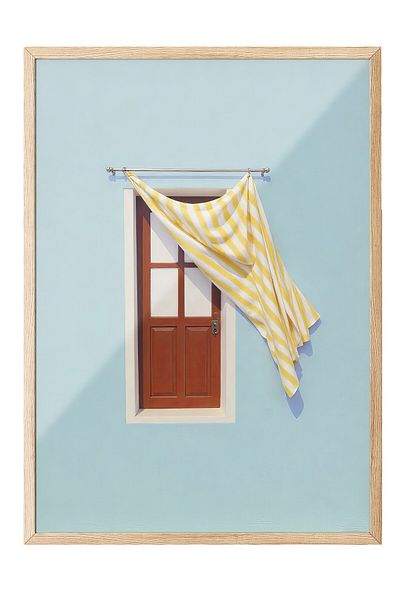 Postifull Wooden Framed Poster, Door and Yellow Curtain, Photo, Yellow Color Poster, Summer Selection of 2025, No:109700