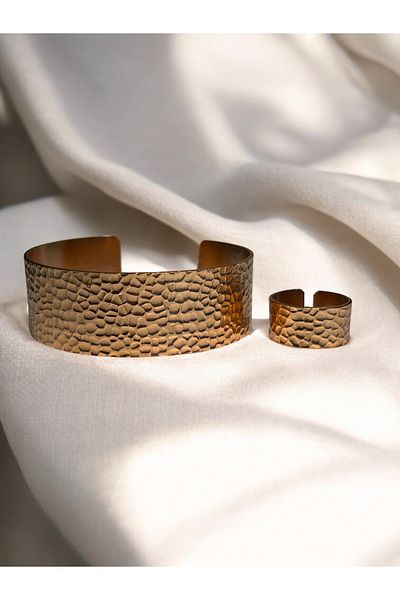 PrestigeSO Engraved Pure Copper Bracelet & Ring Set |   Unpainted, Adjustable, Unisex