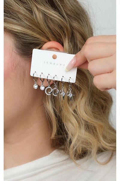 Jack Ferrero Silver Women's Steel 6 Piece Earring Set
