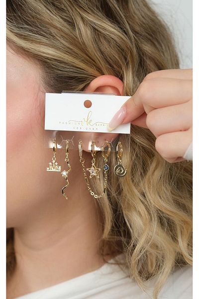 Jack Ferrero Gold Women's Steel 6-Piece Earring Set