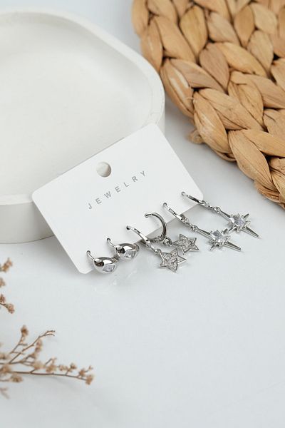 Jack Ferrero Silver Women's Steel 6 Piece Earring Set