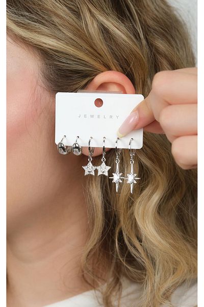 Jack Ferrero Silver Women's Steel 6 Piece Earring Set