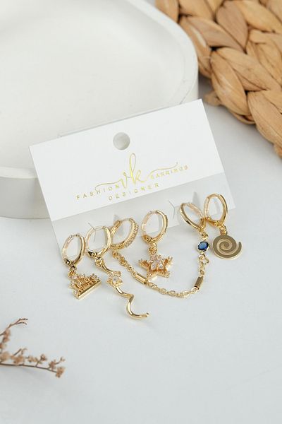 Jack Ferrero Gold Women's Steel 6-Piece Earring Set