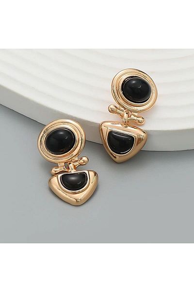 Accessories Vanilla Avenue Black Vintage Geometric Gold Yellow Detailed Dangle Women's Earrings