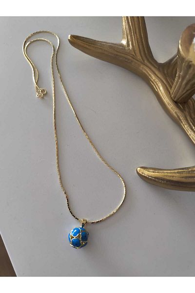 Trend Republic Long Steel Gold Blue Ball Eye Necklace