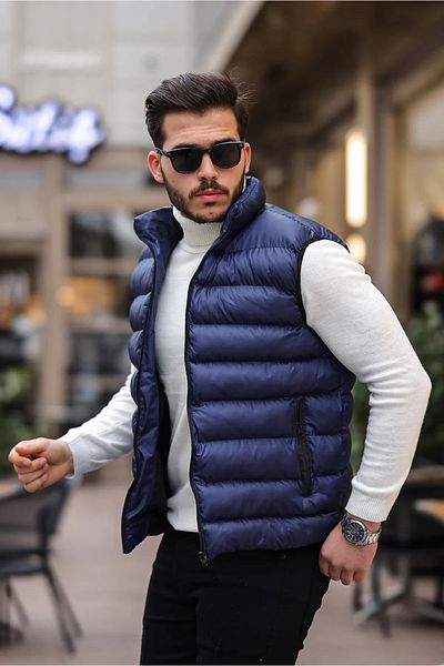 Pastimost New Season Comfort Model Navy Blue Color Water Wind and Cold Proof Men's down Vest