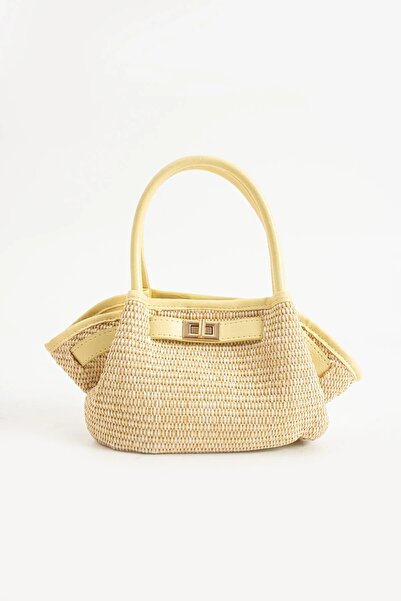 Daj Company Mini geantă de mână și de umăr din paie, cu detaliu de curea pent...