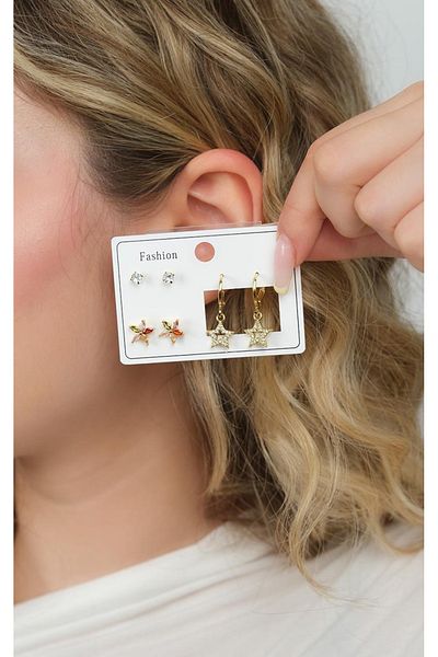 Jack Ferrero Gold Women's Steel 6-Piece Earring Set
