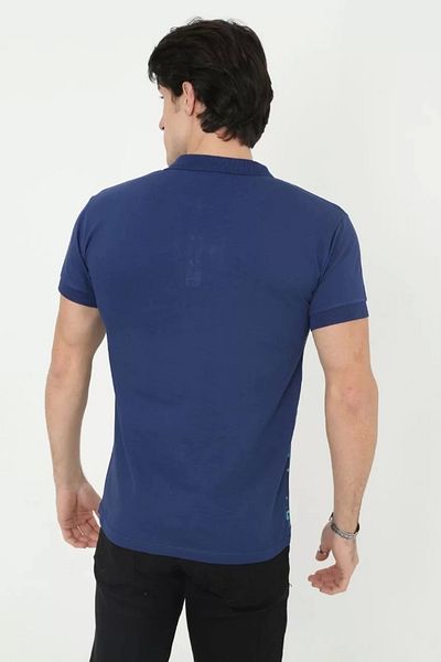 BÜŞRA TEZEL MODA Men's Slim Fit Pique Striped T-Shirt with Collar - Blue